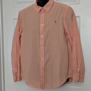 Ralph Lauren Boy's Classic Fit Orange & White  Button Down Shirt Size XL (18-20)